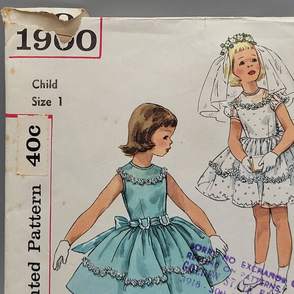 Simplicity 1956 Child's One Piece Dress Sewing Pattern #1900 Size 1 - Picture 2 of 3